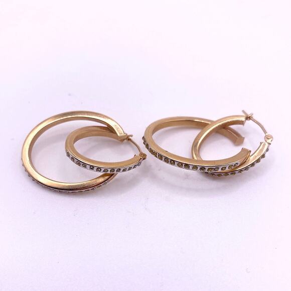 14k Gold Vintage Double Hoop and Diamond Chips Signed SLC - Picture 2 of 9